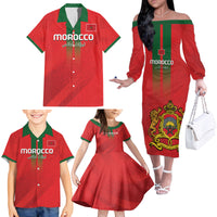 Custom Morocco Football Family Matching Off The Shoulder Long Sleeve Dress and Hawaiian Shirt Go Lionesses of Atlas - Wonder Print Shop