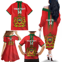 Custom Morocco Football Family Matching Off The Shoulder Long Sleeve Dress and Hawaiian Shirt Go Lionesses of Atlas - Wonder Print Shop