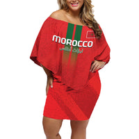 Custom Morocco Football Family Matching Off Shoulder Short Dress and Hawaiian Shirt Go Lionesses of Atlas - Wonder Print Shop