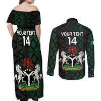 Custom Nigeria Football Couples Matching Off Shoulder Maxi Dress and Long Sleeve Button Shirt Go Super Falcons African Pattern - Wonder Print Shop