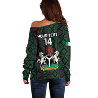 Custom Nigeria Football Off Shoulder Sweater Go Super Falcons African Pattern - Wonder Print Shop