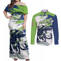 Kane County 2025 Baseball Custom Couples Matching Off Shoulder Maxi Dress and Long Sleeve Button Shirt Come On Cougar