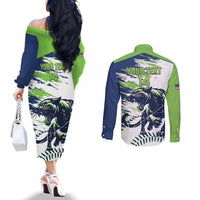 Kane County 2025 Baseball Custom Couples Matching Off The Shoulder Long Sleeve Dress and Long Sleeve Button Shirt Come On Cougar