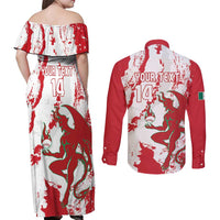 Diablos Rojos 2025 Baseball Custom Couples Matching Off Shoulder Maxi Dress and Long Sleeve Button Shirt Come On Mexico
