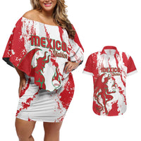 Diablos Rojos 2025 Baseball Custom Couples Matching Off Shoulder Short Dress and Hawaiian Shirt Come On Mexico