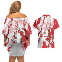 Diablos Rojos 2025 Baseball Custom Couples Matching Off Shoulder Short Dress and Hawaiian Shirt Come On Mexico