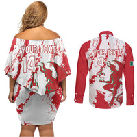 Diablos Rojos 2025 Baseball Custom Couples Matching Off Shoulder Short Dress and Long Sleeve Button Shirt Come On Mexico