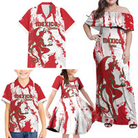 Diablos Rojos 2025 Baseball Custom Family Matching Off Shoulder Maxi Dress and Hawaiian Shirt Come On Mexico