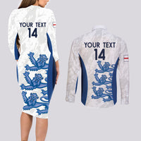 Custom England Football Couples Matching Long Sleeve Bodycon Dress and Long Sleeve Button Shirt 2024 Go Champions Three Lions - Wonder Print Shop