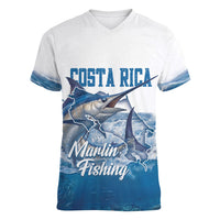 Blue Marlin Fishing Costa Rica Women V-Neck T-Shirt Makaira Nigricans Deep Sea Fishing