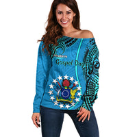 13 March Penrhyn Island Gospel Day Off Shoulder Sweater Cook Islands Tribal Pattern - Wonder Print Shop