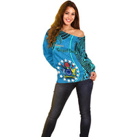13 March Penrhyn Island Gospel Day Off Shoulder Sweater Cook Islands Tribal Pattern - Wonder Print Shop