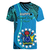 13 March Penrhyn Island Gospel Day Women V Neck T Shirt Cook Islands Tribal Pattern - Wonder Print Shop