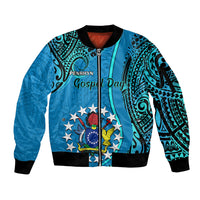 Personalised 13 March Penrhyn Island Gospel Day Sleeve Zip Bomber Jacket Cook Islands Tribal Pattern - Wonder Print Shop