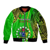 Personalised 25 May Palmerston Island Gospel Day Sleeve Zip Bomber Jacket Cook Islands Tribal Pattern - Wonder Print Shop