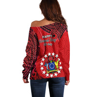 20 July Atiu Island Gospel Day Off Shoulder Sweater Cook Islands Tribal Pattern - Wonder Print Shop
