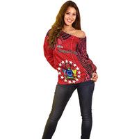 20 July Atiu Island Gospel Day Off Shoulder Sweater Cook Islands Tribal Pattern - Wonder Print Shop