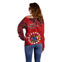 20 July Atiu Island Gospel Day Off Shoulder Sweater Cook Islands Tribal Pattern - Wonder Print Shop