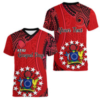 Personalised 20 July Atiu Island Gospel Day Women V Neck T Shirt Cook Islands Tribal Pattern - Wonder Print Shop
