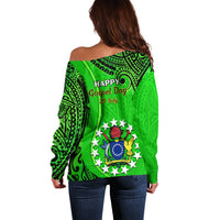 25 July Rarotonga Island Gospel Day Off Shoulder Sweater Cook Islands Tribal Pattern - Wonder Print Shop
