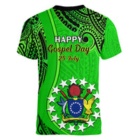 25 July Rarotonga Island Gospel Day Women V Neck T Shirt Cook Islands Tribal Pattern - Wonder Print Shop