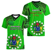 25 July Rarotonga Island Gospel Day Women V Neck T Shirt Cook Islands Tribal Pattern - Wonder Print Shop