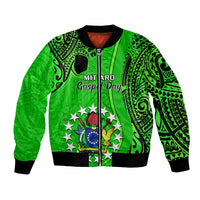 Personalised 21 July Mitiaro Island Gospel Day Bomber Jacket Cook Islands Tribal Pattern - Wonder Print Shop