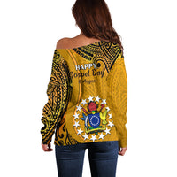 8 August  Manihiki Island Gospel Day Off Shoulder Sweater Cook Islands Tribal Pattern - Wonder Print Shop
