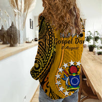 8 August  Manihiki Island Gospel Day Women Casual Shirt Cook Islands Tribal Pattern - Wonder Print Shop