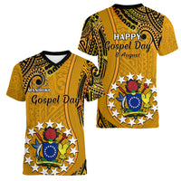 8 August  Manihiki Island Gospel Day Women V Neck T Shirt Cook Islands Tribal Pattern - Wonder Print Shop