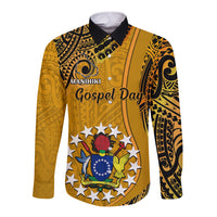 Personalised 8 August Manihiki Island Gospel Day Long Sleeve Button Shirt Cook Islands Tribal Pattern - Wonder Print Shop