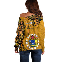 15 August Rakahanga Island Gospel Day Off Shoulder Sweater Cook Islands Tribal Pattern - Wonder Print Shop