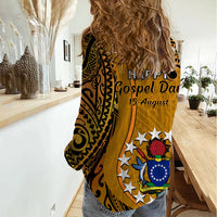 15 August Rakahanga Island Gospel Day Women Casual Shirt Cook Islands Tribal Pattern - Wonder Print Shop