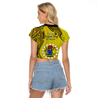 27 October Aitutaki Island Gospel Day Raglan Cropped T Shirt Cook Islands Tribal Pattern - Wonder Print Shop