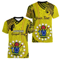 Personalised 27 October Aitutaki Island Gospel Day Women V Neck T Shirt Cook Islands Tribal Pattern - Wonder Print Shop