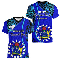 8 December Pukapuka Island Gospel Day Women V Neck T Shirt Cook Islands Tribal Pattern - Wonder Print Shop