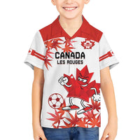 Custom Canada Soccer Family Matching Short Sleeve Bodycon Dress and Hawaiian Shirt Les Rouges Cute Maple Leaf Mascot - Wonder Print Shop