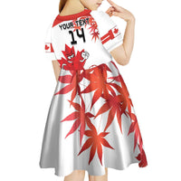 Custom Canada Soccer Kid Short Sleeve Dress Les Rouges Cute Maple Leaf Mascot - Wonder Print Shop