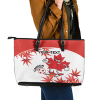 Custom Canada Soccer Leather Tote Bag Les Rouges Cute Maple Leaf Mascot - Wonder Print Shop