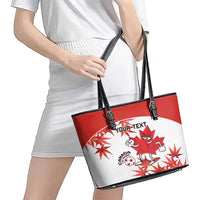 Custom Canada Soccer Leather Tote Bag Les Rouges Cute Maple Leaf Mascot - Wonder Print Shop
