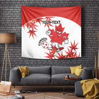 Custom Canada Soccer Tapestry Les Rouges Cute Maple Leaf Mascot - Wonder Print Shop