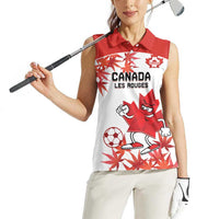 Custom Canada Soccer Women Sleeveless Polo Shirt Les Rouges Cute Maple Leaf Mascot - Wonder Print Shop