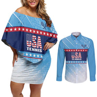 Custom United States Tennis Couples Matching Off Shoulder Short Dress and Long Sleeve Button Shirt 2025 Go USA - Wonder Print Shop