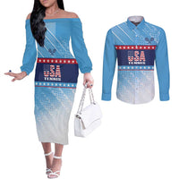Custom United States Tennis Couples Matching Off The Shoulder Long Sleeve Dress and Long Sleeve Button Shirt 2025 Go USA - Wonder Print Shop
