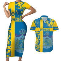 Custom Sweden Football Couples Matching Short Sleeve Bodycon Dress and Hawaiian Shirt Come On Sverige 2023 World Cup - Wonder Print Shop