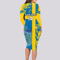 Custom Sweden Football Long Sleeve Bodycon Dress Come On Sverige 2023 World Cup - Wonder Print Shop