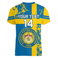 Custom Sweden Football Women V Neck T Shirt Come On Sverige 2023 World Cup - Wonder Print Shop