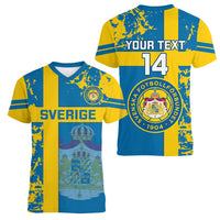 Custom Sweden Football Women V Neck T Shirt Come On Sverige 2023 World Cup - Wonder Print Shop