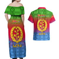 Eritrea Revolution Day Couples Matching Off Shoulder Maxi Dress and Hawaiian Shirt Eritrean Kente Pattern Gradient Style - Wonder Print Shop