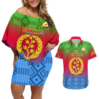 Eritrea Revolution Day Couples Matching Off Shoulder Short Dress and Hawaiian Shirt Eritrean Kente Pattern Gradient Style - Wonder Print Shop